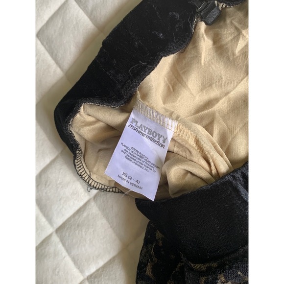 Y2K VTG Playboy Intimates Black & Tan Skirt with clips Sz XS Coquette Cute‎ - Picture 3 of 6